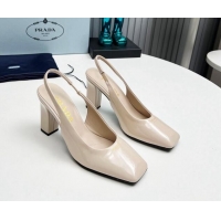 Unique Style Prada Patent leather high heel slingback pumps 9cm Light Beige 1227014