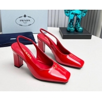 Charming Prada Patent leather high heel slingback pumps 9cm Red 1227015