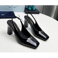 Good Quality Prada Brushed leather high heel slingback pumps 9cm Black 1227016