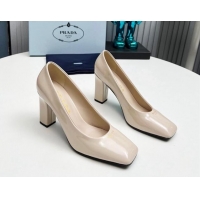 Pretty Style Prada Patent leather high heeled pumps 9cm Light Beige 1227023