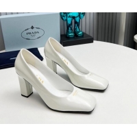 Top Grade Prada Patent leather high heeled pumps 9cm White 1227025