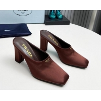 Grade Quality Prada Satin high heeled mules 9cm Brown 1227031