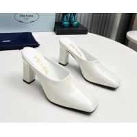 Top Grade Prada Patent leather high heeled mules 9cm White 1227033