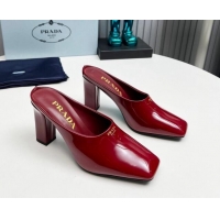 Best Grade Prada Patent leather high heeled mules 9cm Burgundy 1227035