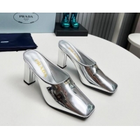 Sumptuous Prada Patent leather high heeled mules 9cm Silver 1227039