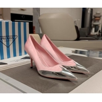 Purchase Prada High Heel Pumps 8.5cm in Satin and Silver-Tone Glazed TPU Light Pink 1227057