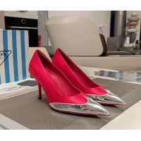 Classic Hot Prada High Heel Pumps 8.5cm in Satin and Silver-Tone Glazed TPU Red 1227060