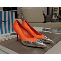 Sumptuous Prada High Heel Pumps 8.5cm in Satin and Silver-Tone Glazed TPU Orange 1227061