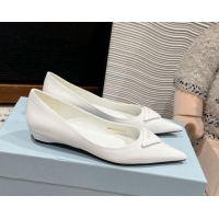 Perfect Prada Brushed Leather Pointed ballerinas flat Snow White 1227076