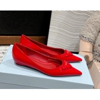 Fashion Prada Brushed Leather Pointed ballerinas flat Red 1227078