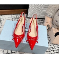 Good Quality Prada Brushed Leather Slingback Pumps 5.5cm with Bow Red 1227082