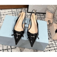 Pretty Style Prada Brushed Leather Slingback Pumps 5.5cm with Bow Black 1227083