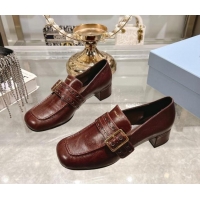 Best Grade Prada Leather Loafers with Openwork Band Dark Burgundy 1227086