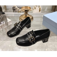 Top Grade Prada Leather Loafers with Openwork Band Black 1227087