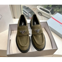 Best Price Prada Suede Platform Loafers Green 1227088