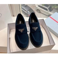 Durable Prada Suede Platform Loafers Dark Blue 1227089