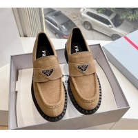 Popular Style Prada Suede Platform Loafers Dark Beige 1227090