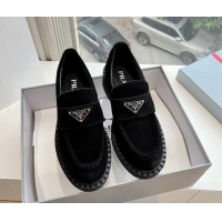 Good Quality Prada Suede Platform Loafers Black 1227095