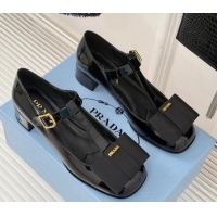 Good Quality Prada Patent Leather Mary Janes pumps with Bow Black 1227118