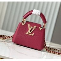 Best Price Louis Vuitton Capucines Nano Bag with Strass Hardware in Taurillon Leather M24583 Deep Red 2025