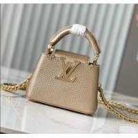 Famous Brand Louis Vuitton Capucines Nano Bag with Strass Hardware in Gold Taurillon Leather M24583 2025