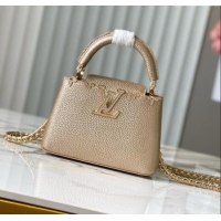 Good Taste Louis Vuitton Capucines Mini Bag with Strass Hardware in Gold Taurillon Leather M24583 2025