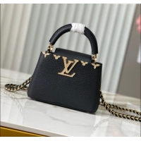 Best Quality Louis Vuitton Capucines Mini Bag with Strass Hardware in Black Taurillon Leather M24583 2025