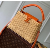 Luxury Cheap Louis Vuitton Capucines BB Bag in Cowhide and Rattan Orange M24976 2025