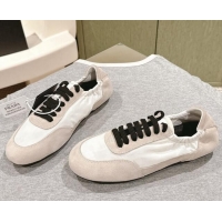 Luxurious Prada Women's Collapse Re-Nylon and suede elasticized sneakers Ivory White/Beige 1227123