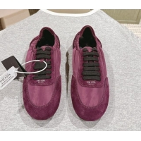 Perfect Prada Women's Collapse Re-Nylon and suede elasticized sneakers Burgundy 1227124