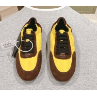 Unique Discount Prada Women's Collapse Re-Nylon and suede elasticized sneakers Brown/Yellow 1227127