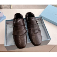 Most Popular Prada Openwork Leather elasticized loafers with Fringe Fondant Brown 1227132