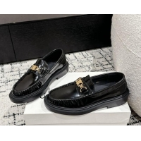 Buy Discount Celine Universite Triomphe Chain Loafers in Polished Leather Black 1223085