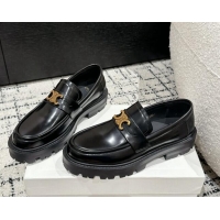 Unique Style Celine Aged Logo Triomphe Platform Loafers in Polished Leather Black 1223086