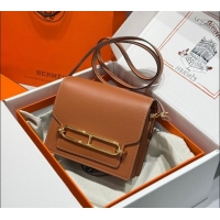 Luxury Cheap Hermes Roulis Mini Bag 18cm in Evercolor Leather H0118 Golden Brown 2025