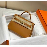 Discount Hermes Mini Kelly II Bag 19cm in Epsom Leather 0118 Golden Brown 2025