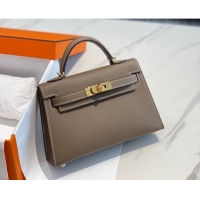 Top Design Hermes Mini Kelly II Bag 19cm in Epsom Leather 0118 Elephant Grey/Gold 2025