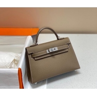 Pretty Style Hermes Mini Kelly II Bag 19cm in Epsom Leather 0118 Elephant Grey/Silver 2025