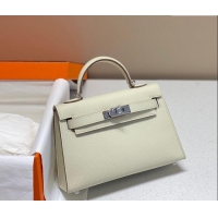 Best Design Hermes Mini Kelly II Bag 19cm in Epsom Leather 0118 Wool White/Silver 2025