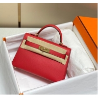 Top Grade Hermes Mini Kelly II Bag 19cm in Epsom Leather 0118 Chinese Red 2025