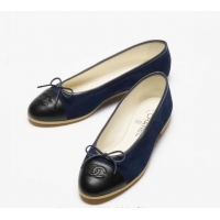 Top Quality Chanel Ballet Flats Suede Goatskin And Lambskin G46026 Navy Blue/Black