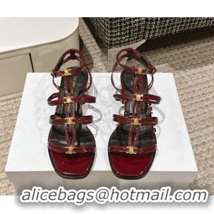 Grade Quality Celine Clemence Multi Triomphe Heel Sandals 4cm in Patent Leather Burgundy 223087