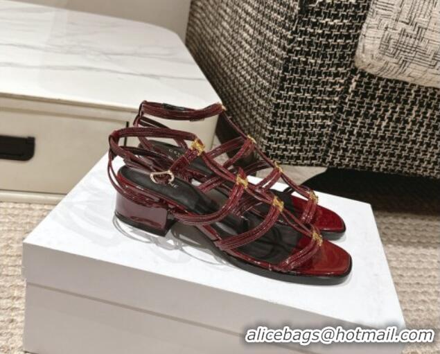 Grade Quality Celine Clemence Multi Triomphe Heel Sandals 4cm in Patent Leather Burgundy 223087