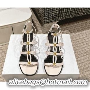 Pretty Style Celine Clemence Multi Triomphe Heel Sandals 4cm in Patent Leather White 223088