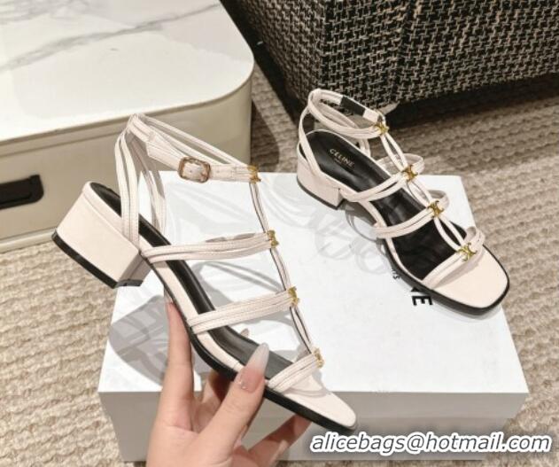 Pretty Style Celine Clemence Multi Triomphe Heel Sandals 4cm in Patent Leather White 223088