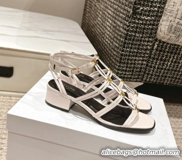 Pretty Style Celine Clemence Multi Triomphe Heel Sandals 4cm in Patent Leather White 223088