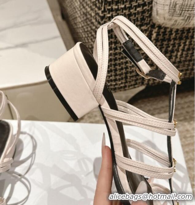 Pretty Style Celine Clemence Multi Triomphe Heel Sandals 4cm in Patent Leather White 223088