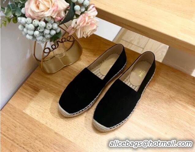 Top Grade Celine Suede Logo Espadrilles Flats Black 1223091