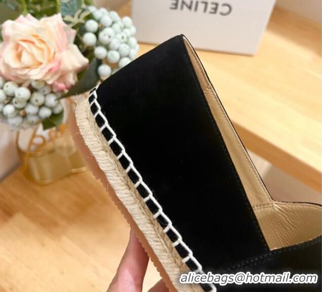 Top Grade Celine Suede Logo Espadrilles Flats Black 1223091