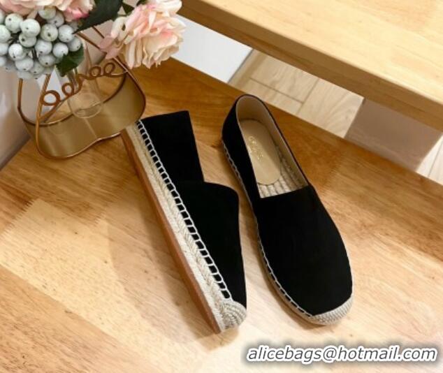 Top Grade Celine Suede Logo Espadrilles Flats Black 1223091